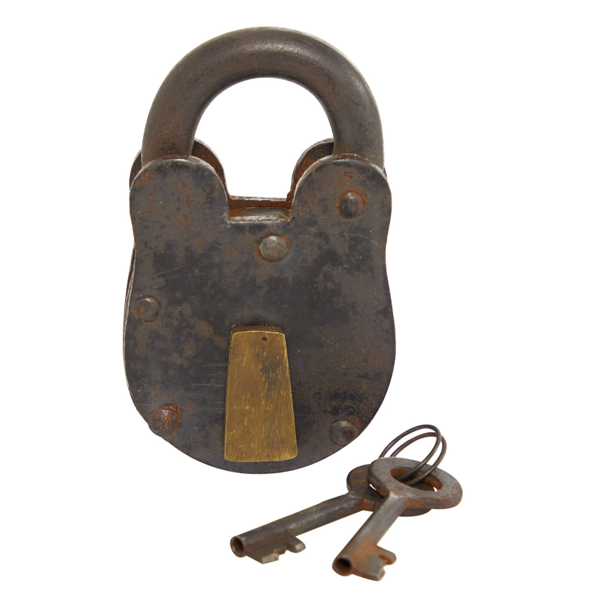 Industrial Gray Metal Lock and Keys Decor, 6.5" x 4" x 1"